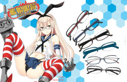 Rule 34 | &gt;:t, &gt;;t, 10s, 1girl, :t, anchor, anchor hair ornament, bespectacled, black panties, blonde hair, blush, boots, elbow gloves, glasses, gloves, grey footwear, hair ornament, hairband, kantai collection, long hair, looking at viewer, nabeshima tetsuhiro, navel, panties, panty lift, pout, rensouhou-chan, shimakaze (kancolle), skirt, solo, striped clothes, striped thighhighs, thighhighs, underwear, v-shaped eyebrows, white gloves