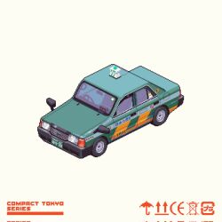 Rule 34 | brown background, car, from above, highres, instant onion, isometric, motor vehicle, no humans, original, pixel art, solo, taxi, vehicle focus, wheel
