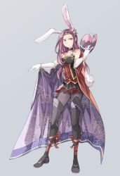 Rule 34 | 1girl, alternate costume, animal ears, book, bracelet, breasts, rabbit ears, rabbit tail, cleavage, closed mouth, elbow gloves, fake animal ears, fake tail, fire emblem, fire emblem echoes: shadows of valentia, fire emblem heroes, full body, gloves, highres, holding, holding book, jewelry, long hair, nintendo, open book, purple eyes, purple hair, simple background, smile, solo, sonya (fire emblem gaiden), standing, tail, white gloves, zyuno0
