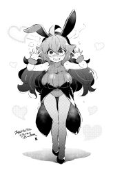 1girl alternate_costume breasts creatures_(company) full_body game_freak hex_maniac_(pokemon) highres large_breasts leotard monochrome nintendo playboy_bunny pokemon pokemon_xy solo tanasuke