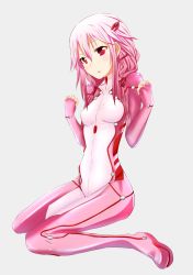 Rule 34 | 1girl, bodysuit, breasts, cosplay, fingerless gloves, gloves, guilty crown, hair ornament, hairclip, highres, kikyou (kiss-shot), long hair, open mouth, pink hair, red eyes, solo, tsugumi (guilty crown), tsugumi (guilty crown) (cosplay), twintails, yuzuriha inori