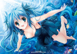 Rule 34 | 10s, 1girl, 2013, aqua eyes, aqua hair, artist name, barefoot, bubble, coral, diving, dress, fish, freediving, hatsune miku, long hair, open mouth, outstretched arms, shinkai shoujo (vocaloid), solo, spread arms, suzui narumi, swimming, underwater, very long hair, vocaloid, wet, wet clothes