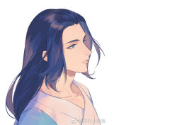 Rule 34 | 1boy, bean mr12, black hair, blue eyes, expressionless, long hair, portrait, profile, shadow, sidelocks, simple background, solo, luo xiaohei zhanji, weibo watermark, white background, wuxian (the legend of luoxiaohei)
