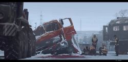 Rule 34 | accident, ambulance, beanie, car crash, coat, grey sky, haguruma c, hat, highres, ice, knit hat, letterboxed, motor vehicle, multiple boys, original, overcast, sky, snow, sweater, transmission tower, truck, winter clothes, winter coat, wreckage