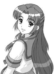 Rule 34 | asakura ryouko, fujita (speedlimit), greyscale, long hair, looking back, monochrome, school uniform, serafuku, solo, suzumiya haruhi no yuuutsu