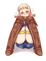 Rule 34 | 00s, 1girl, bad id, bad pixiv id, blonde hair, blue eyes, blush, boots, brown footwear, cameltoe, final fantasy, final fantasy xii, heart, knees together feet apart, kyosu, looking at viewer, open mouth, parted lips, penelo, short twintails, sitting, smile, solo, twintails