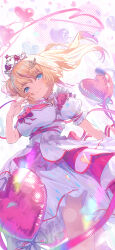 Rule 34 | 1girl, absurdres, akai haato, akai haato (6th costume), balloon, blonde hair, blue eyes, collar, detached collar, finger ribbon, frilled collar, frilled shirt, frilled skirt, frills, heart balloon, highres, hololive, looking at viewer, misago (525), nail polish, official alternate costume, overskirt, red nails, red ribbon, red skirt, ribbon, shirt, short hair, sidelocks, skirt, smile, solo, tiara, twintails, virtual youtuber, white collar, white shirt