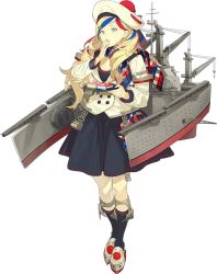 Rule 34 | 10s, 1girl, akira (kadokawa), beret, black skirt, black socks, blonde hair, blue eyes, blue hair, breasts, buttons, cleavage, closed mouth, commandant teste (kancolle), crane (machine), double-breasted, full body, hair ornament, hairclip, hat, jacket, kantai collection, long hair, long sleeves, machinery, medium breasts, multicolored hair, official art, plaid, plaid scarf, red hair, sailor collar, scarf, shoes, skirt, smile, socks, solo, standing, streaked hair, swept bangs, transparent background, white hair, white hat, white jacket