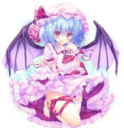 Rule 34 | 1girl, :p, :q, ascot, barefoot, bat wings, blue hair, blush, brooch, cedama, center frills, fingernails, frilled shirt collar, frilled skirt, frilled thighhighs, frills, hat, hat ribbon, jewelry, kinokomushi, leg ribbon, leg up, looking at viewer, md5 mismatch, mob cap, petticoat, pink eyes, puffy short sleeves, puffy sleeves, red ribbon, remilia scarlet, resolution mismatch, ribbon, short sleeves, single thighhigh, skirt, skirt hold, skirt set, smile, solo, source larger, thighhighs, tongue, tongue out, touhou, white thighhighs, wings, wrist cuffs