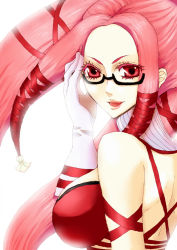 Rule 34 | .hack//, .hack//g.u., 00s, 1girl, bandai, biute, breasts, cyber connect 2, female focus, glasses, gloves, long hair, looking back, pi (.hack//), pink eyes, pink hair, solo, twintails, very long hair, white background