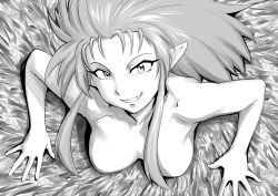 Rule 34 | 1990s (style), 1girl, breasts, greyscale, highres, long hair, looking at viewer, monochrome, retro artstyle, ryouko (tenchi muyou!), smile, solo, spiked hair, tenchi muyou!, topless, ueyama michirou