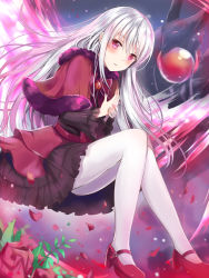 Rule 34 | 10s, 1girl, capelet, dress, highres, jewelry, k-project, kushina anna, lolita fashion, long hair, mary janes, pantyhose, red eyes, shoes, silver hair, solo, tailam, white pantyhose