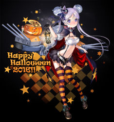 Rule 34 | 10s, 1girl, 2016, :o, animal, animal ears, battleship girl, belt, blush, boots, breasts, bustier, candle, cape, cleavage, crop top, crop top overhang, detached sleeves, english text, full body, garter straps, gloves, halloween, happy halloween, hat, hat ribbon, headgear, holding, jack-o&#039;-lantern, lantern, long hair, looking at viewer, machinery, mecha musume, medium breasts, midriff, mini hat, miniskirt, navel, nose blush, pumpkin, purple eyes, purple hair, rabbit, ribbon, scharnhorst (battleship girl), single glove, skirt, solo, standing, standing on one leg, star (symbol), star print, striped clothes, striped ribbon, striped thighhighs, thighhighs, turret, twintails, zeco, zettai ryouiki