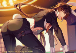 Rule 34 | 1boy, abs, all fours, animal ears, ass, ass focus, black jacket, brown hair, cropped jacket, feet out of frame, genshin impact, gradient hair, hair between eyes, jacket, kemonomimi mode, kurashiki00, long hair, male focus, male playboy bunny, mouth hold, multicolored hair, necktie, ponytail, rabbit boy, rabbit ears, rabbit tail, short necktie, solo, tail, thigh strap, toned, toned male, yellow eyes, zhongli (genshin impact)