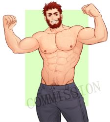 Rule 34 | 1boy, abs, alternate costume, bara, beard, biceps, casual, chest hair, commentary request, commission, denim, double biceps pose, facial hair, fate/grand order, fate/zero, fate (series), flexing, grey pants, iskandar (fate), jeans, large pectorals, looking at viewer, male focus, male pubic hair, mature male, mlacc, muscular, muscular male, navel, navel hair, nipples, pants, pectorals, pubic hair, red eyes, red hair, short hair, smile, solo, stomach, thick thighs, thighs, topless male