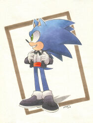 Rule 34 | 1boy, alternate costume, black footwear, black jacket, dated, finik, furry, furry male, gloves, highres, jacket, looking to the side, open clothes, open jacket, shirt, shoes, signature, simple background, solo, sonic (series), sonic the hedgehog, white gloves, white shirt