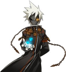 Rule 34 | 1boy, arm behind back, artist request, chain, coat, elsword, glaive (elsword), glave (elsword), gloves, male focus, mask, official art, solo, spiked hair, transparent background, white background, white hair, yellow eyes