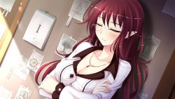 Rule 34 | 1girl, breasts, cleavage, crossed arms, closed eyes, game cg, jewelry, kagami yuuko, ko~cha, long hair, monocle, necklace, red hair, witch&#039;s garden
