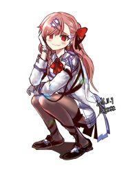 Rule 34 | 1girl, arm on knee, artist name, black footwear, blush, bow, braid, brown pantyhose, coat, commentary request, dated, female focus, full body, girls&#039; frontline, gloves, grin, hair bow, hair ornament, hairclip, hand on own cheek, hand on own face, hexagram, korean commentary, long hair, looking at viewer, madcore, neck ribbon, negev (girls&#039; frontline), one side up, pantyhose, pink hair, red bow, red eyes, red ribbon, ribbon, shadow, simple background, skirt, smile, solo, squatting, star of david, teeth, white background, white coat, white gloves, white skirt, yandere