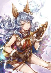 Rule 34 | 10s, 1girl, animal ears, artist name, bad id, bad pixiv id, black gloves, blue hair, breasts, cape, closed mouth, doro (sabarudoro), earrings, erune, ferry (granblue fantasy), from above, fur trim, ghost, gloves, granblue fantasy, holding, holding weapon, holding whip, jewelry, long hair, rabbit ears, sideboob, single earring, sketch, skirt, sleeveless, small breasts, solo, wavy hair, weapon, whip, yellow eyes