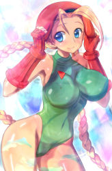 Rule 34 | 1girl, bad id, bad pixiv id, beret, blonde hair, blue eyes, breasts, cammy white, capcom, covered erect nipples, curvy, enomoto hidehira, hat, hip focus, large breasts, leotard, long hair, smile, solo, street fighter, twintails, very long hair, wide hips