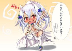 Rule 34 | 1girl, @ @, afterimage, arm up, armpits, azur lane, bare shoulders, blue flower, blue rose, blush, bodypaint, breasts, chibi, commentary request, crossed bangs, dark-skinned female, dark skin, detached sleeves, dress, facepaint, fang, flower, full body, gradient background, hair between eyes, hair ornament, high heels, high ponytail, highres, lifted by self, long hair, manatu kato, medium breasts, midriff, minneapolis (azur lane), minneapolis (trapper white) (azur lane), motion lines, nose blush, open mouth, ponytail, red eyes, revealing clothes, rose, shadow, sidelocks, simple background, skin fang, sleeveless, sleeveless dress, solo, speech bubble, standing, tearing up, thighhighs, translation request, trembling, tripping, underboob, waist cape, wavy mouth, wedding dress, white dress, white footwear, white hair, white thighhighs