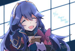 Rule 34 | 1girl, armor, artist name, blue hair, blush, bug, butterfly, cape, closed eyes, dated, fire emblem, fire emblem awakening, gift, gloves, hair between eyes, happy birthday, insect, long hair, long sleeves, lucina (fire emblem), nintendo, open mouth, ryoto soukyuu, shoulder armor, solo, tiara, turtleneck