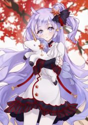 Rule 34 | 1girl, ahoge, alternate costume, autumn leaves, azur lane, blurry, commentary request, depth of field, hugging doll, hair bun, hair ornament, hair ribbon, leaf, long hair, looking at viewer, maple leaf, mieux0 0, hugging object, one side up, pantyhose, parted lips, ribbon, side bun, single hair bun, single side bun, solo, stuffed animal, stuffed pegasus, stuffed toy, stuffed unicorn, stuffed winged unicorn, unicorn (azur lane), white pantyhose