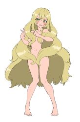 Rule 34 | 1girl, blonde hair, celine (fire emblem), commission, completely nude, fire emblem, fire emblem engage, full body, green eyes, grimmelsdathird, hair censor, highres, long hair, nintendo, nude, open mouth, second-party source, solo, very long hair