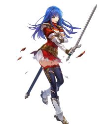 Rule 34 | 1girl, blue eyes, blue hair, caeda (fire emblem), fire emblem, fire emblem heroes, highres, injury, nintendo, official art, ryona, sword, torn clothes, weapon