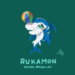 Rule 34 | ball, beachball, digimon, digimon (creature), dolphin, highres, rukamon, solo, tail