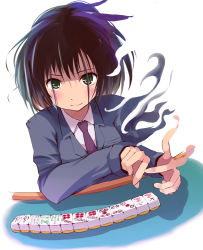 Rule 34 | 1girl, black hair, board game, kikki, mahjong, playing games, saki (manga), school uniform, solo, stealth, table, touyoko momoko