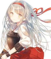 Rule 34 | 10s, 1girl, bad id, bad twitter id, bow (weapon), brown eyes, gloves, headband, highres, io enishi, japanese clothes, kantai collection, long hair, muneate, shoukaku (kancolle), silver hair, smile, solo, weapon