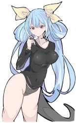 Rule 34 | 1girl, black panties, blue hair, breasts, commentary request, dizzy (guilty gear), enpe, guilty gear, highres, large breasts, long hair, long sleeves, panties, red eyes, shirt, simple background, tail, twintails, underwear, very long hair, white background