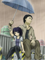 Rule 34 | bad id, bad pixiv id, holding, holding umbrella, rain, sitting, tagme, umbrella, yasojima nejiro, yasojima nejiru