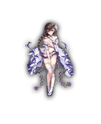 Rule 34 | 1girl, bare shoulders, bell, blush, bracelet, braid, breasts, brown eyes, brown hair, collar, collarbone, covering privates, covering breasts, full body, hair ornament, jewelry, jingle bell, kanpani girls, large breasts, long hair, mole, mole under eye, neck bell, official art, sandals, senri gan, shirayuri sakura, single braid, solo, standing, torn clothes, transparent background