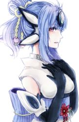 Rule 34 | 00s, 1girl, alternate costume, alternate hairstyle, bad id, bad pixiv id, blue hair, breasts, cropped, elbow gloves, gloves, hair bun, hands on own chest, haruto yuki, japanese clothes, kimono, kos-mos, kos-mos ver. 4, looking at viewer, medium breasts, simple background, single hair bun, sketch, solo, upper body, white background, xenosaga, xenosaga episode iii
