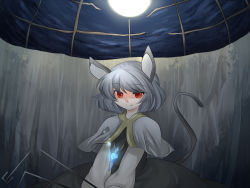 Rule 34 | 1girl, animal ears, black dress, capelet, commentary request, dowsing rod, dress, full moon, grey hair, hammer (sunset beach), jewelry, looking at viewer, moon, mouse ears, mouse tail, nazrin, pendant, red eyes, short hair, solo, tail, touhou