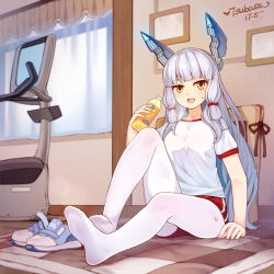 Rule 34 | 10s, 1girl, :d, absurdres, alternate costume, arm at side, artist name, blanket, blue footwear, blunt bangs, blush, bottle, breasts, breath, curtains, dated, feet, female focus, fingernails, foreshortening, full body, hair ribbon, headgear, highres, holding, holding bottle, indoors, kantai collection, legs, long hair, looking at viewer, medium breasts, murakumo (kancolle), on floor, open mouth, pantyhose, picture frame, pillow, red ribbon, red shorts, ribbon, shirt, shoes, unworn shoes, short sleeves, shorts, silver hair, sitting, smile, soles, sportswear, sweat, thighs, toes, treadmill, tress ribbon, tsubasa tsubasa, tsurime, very long hair, white pantyhose, white shirt, window, yellow eyes