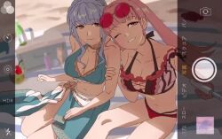 2girls animated bikini blue_hair bouncing_breasts breasts cleavage collarbone female_focus fire_emblem fire_emblem:_three_houses fire_emblem_heroes hairdressing hilda_valentine_goneril hilda_valentine_goneril_(summer) large_breasts looking_at_viewer marianne_von_edmund marianne_von_edmund_(summer) matching_hair/eyes multiple_girls navel nintendo official_alternate_costume pink_eyes pink_hair sarong smile swimsuit twintails video zv6dllrzu725132