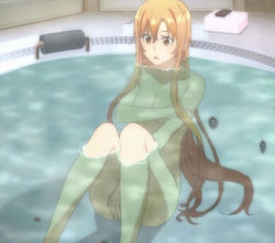Rule 34 | 1girl, alternate hairstyle, armpits, ass, asuna (sao), barefoot, bath, bathing, bathroom, bathtub, between legs, breasts, cellphone, cleft of venus, clenched hands, unworn clothes, collarbone, completely nude, covering privates, covering breasts, covering crotch, day, eyelashes, fanservice, feet, female focus, fingernails, full body, hair down, hand between legs, hand on own arm, indoors, knees up, legs, long hair, looking away, matching hair/eyes, medium breasts, navel, neck, nude, open mouth, orange eyes, orange hair, parted bangs, partially submerged, phone, pink towel, shiny skin, shy, sidelocks, sitting, smartphone, stitched, surprised, sword art online, thighs, third-party edit, toenails, toes, towel, water, water drop, wet, wet hair