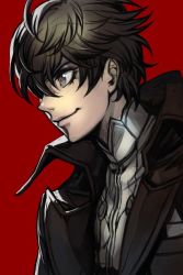 Rule 34 | 10s, 1boy, 1girl, amamiya ren, atlus, black hair, blue eyes, cape, hungry clicker, looking away, male focus, persona, persona 5, sega, short hair, simple background, smile, solo
