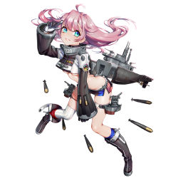 Rule 34 | 1girl, absurdres, ahoge, ass, asymmetrical legwear, badge, battleship girl, blue eyes, blue socks, boots, breasts, cannon, collar, commentary request, crop top, crop top overhang, floating, floating hair, floating object, full body, gloves, grey footwear, highres, kneehighs, leaning forward, legs apart, long hair, long sleeves, machinery, mecha musume, microskirt, midriff, mismatched legwear, official art, original, parted lips, personification, pink hair, quuni, red socks, salute, shade, side slit, simple background, single thighhigh, skirt, small breasts, smile, socks, solo, striped, thigh strap, thighhighs, torpedo, turret, underboob, uneven legwear, unzipped, white background, white socks, wide sleeves, zipper