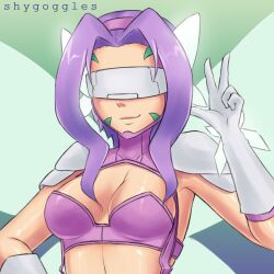 Rule 34 | 1girl, butterfly wings, digimon, digimon (creature), fairimon, female focus, gloves, highres, insect wings, long hair, mask, purple hair, solo, wings