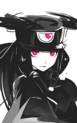 Rule 34 | 1girl, arc system works, bad id, bad pixiv id, blazblue, blazblue: continuum shift, glowing, glowing eyes, hat, hyakuhachi (over3), monochrome, red eyes, solo, spot color, tsubaki yayoi