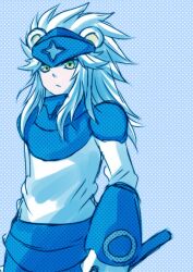 Rule 34 | 1boy, armor, digimon, long hair, looking at viewer, male focus, personification, solo, spadamon, white hair