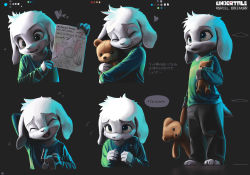 Rule 34 | 1boy, :d, asriel dreemurr, camcorder, character name, character sheet, child, color guide, copyright name, english text, closed eyes, furry, furry male, heart, lyc, male focus, open mouth, smile, stuffed animal, stuffed toy, tail, teddy bear, text focus, undertale, video camera