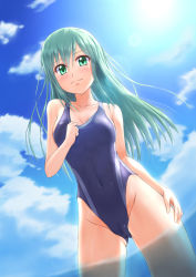 Rule 34 | 1girl, cameltoe, competition swimsuit, green eyes, green hair, highleg, highleg swimsuit, highres, long hair, one-piece swimsuit, original, solo, swimsuit, takuya kame