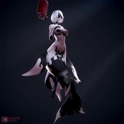 Rule 34 | 1girl, 2b (nier:automata), 3d, android, animated, ass, breasts, fins, large breasts, looking at viewer, mermaid, monster girl, multiple views, nier:automata, nier (series), pod (nier:automata), revealing clothes, rushzilla, tagme, turnaround, video, white hair, wide hips