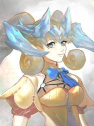 Rule 34 | 1girl, blue eyes, braid, breasts, cape, crown braid, curly hair, dress, gloves, hat, head wings, highres, long hair, long sleeves, looking at viewer, medium breasts, melia antiqua, puffy sleeves, shutwig, silver hair, simple background, smile, solo, staff, upper body, wings, xenoblade chronicles (series), xenoblade chronicles 1